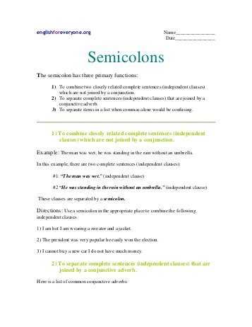 Semicolons and Colons Worksheet Answers together with for Items In A Series W