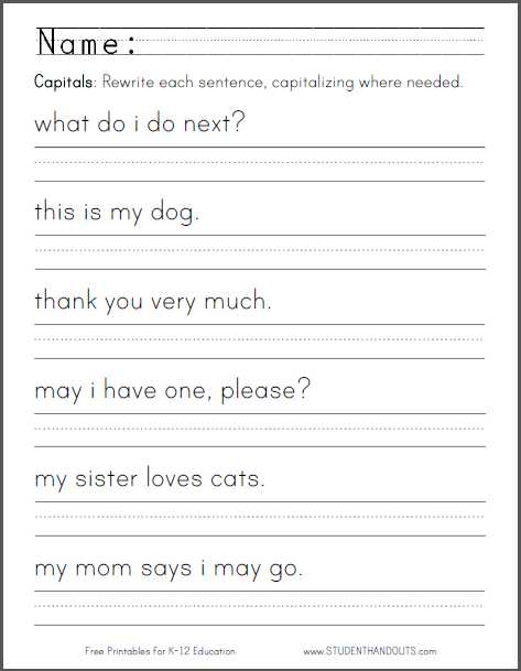 Sentence Editing Worksheets together with Capital Letters Worksheet Students are asked to Rewrite Six