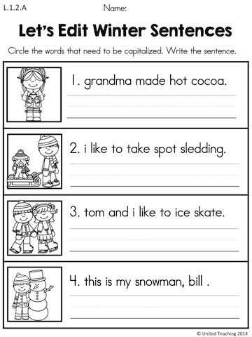 Sentence Editing Worksheets with Winter 1st Grade No Prep Language Arts Worksheets