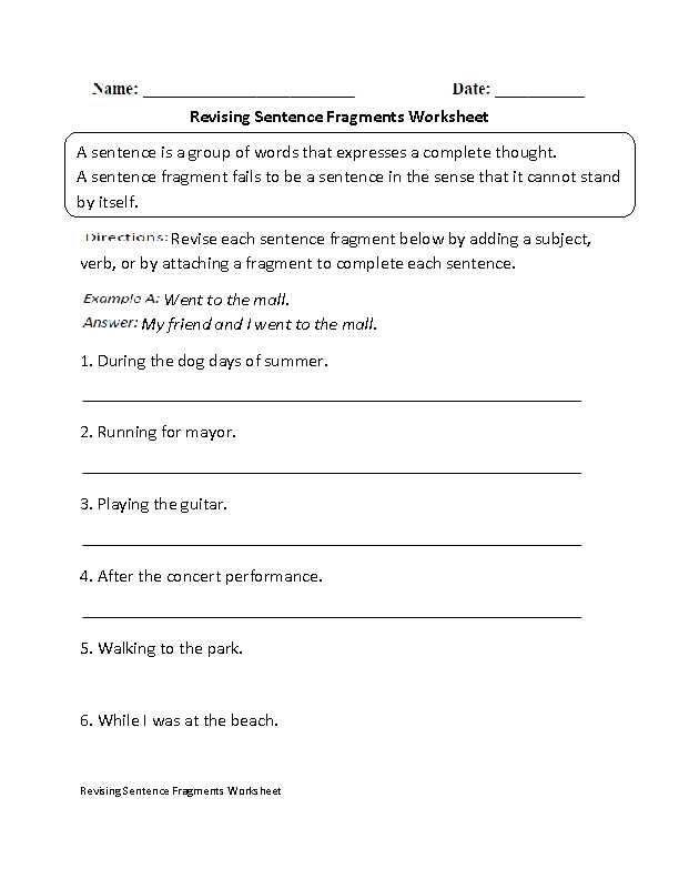 Sentence or Fragment Worksheet Also Revising Sentence Fragments Worksheet Beginner