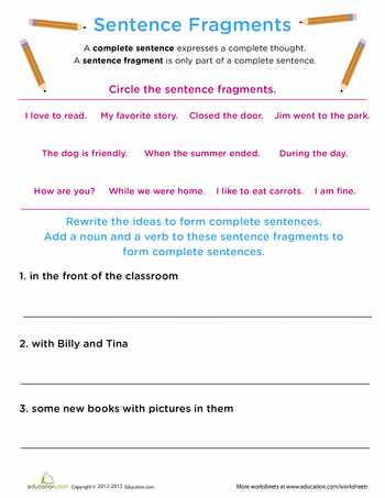 Sentence or Fragment Worksheet and 4th Grade Sentence Fragments Worksheets Google Search