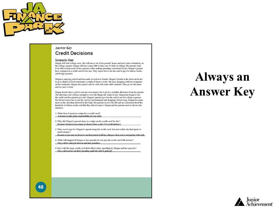 Shopping for Credit Worksheet Answer Key Also Wel E to Ja Finance Parkâ¢ Ppt