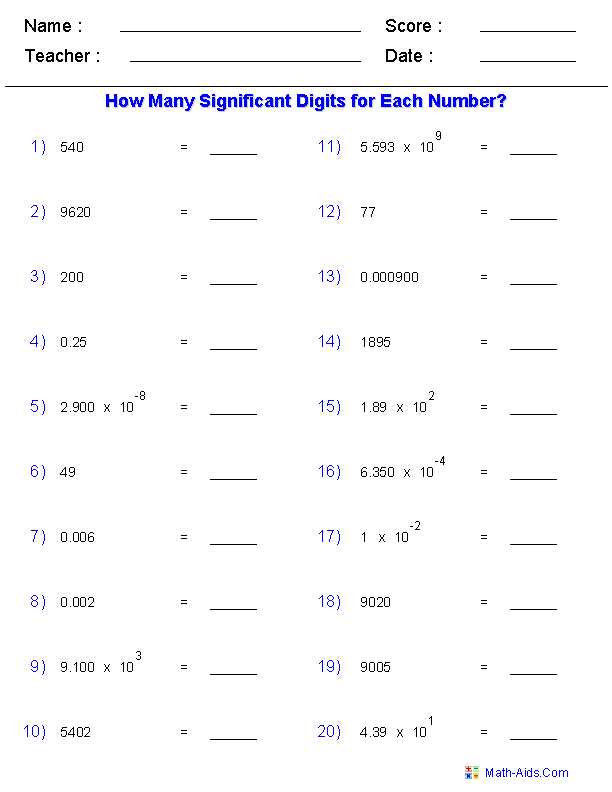 Significant Figures Worksheet Chemistry and Significant Figures Worksheets X Chemistry