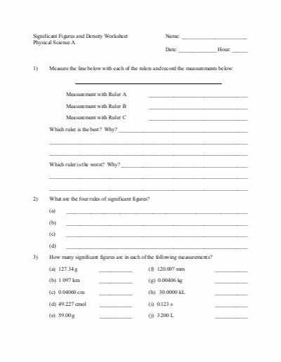 Significant Figures Worksheet Chemistry or Worksheet On Significant Figures and Density