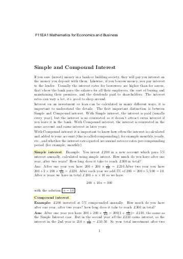 Simple and Compound Interest Worksheet as Well as Simple and Pound Interest Homework Problems 1 the Billing