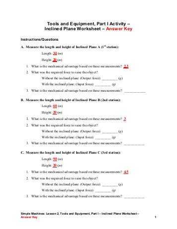 Simple Machines and Mechanical Advantage Worksheet Answers Also Inclined Plane Wedge and Screw Worksheets