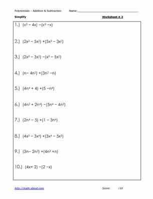 Simplify Each Expression Worksheet Answers together with Adding and Subtracting Polynomials Worksheets and Answers