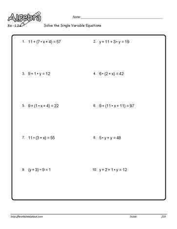 Single Variable Algebra Worksheet with Number Names Worksheets Maths Worksheet Works Free Printable
