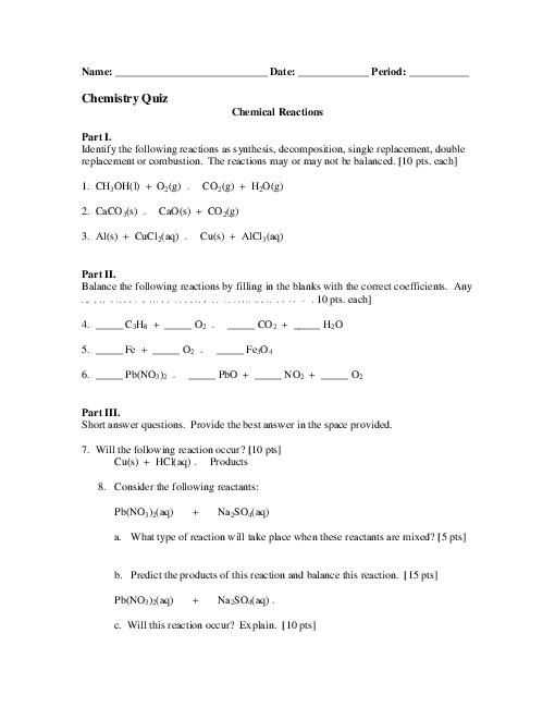 Six Types Of Chemical Reaction Worksheet and Students Identify the Four Different Types Of Chemical Reactions