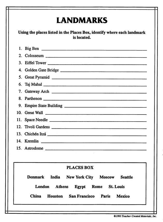 Sixth Grade social Studies Worksheets with Landmarks Free Printable social Stu S Worksheet for Kids