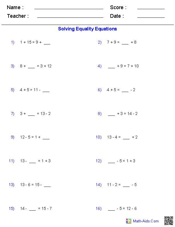 Solving Algebraic Equations Worksheets and Mixed Problems Worksheets