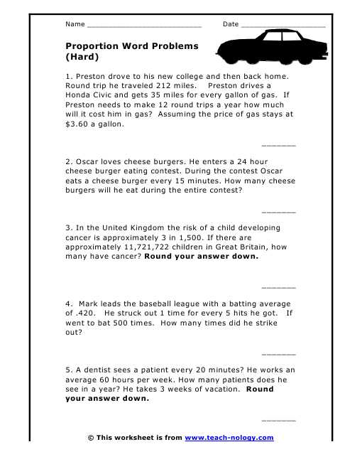 Solving Proportions Word Problems Worksheet or Math Proportion Word Problems Worksheet
