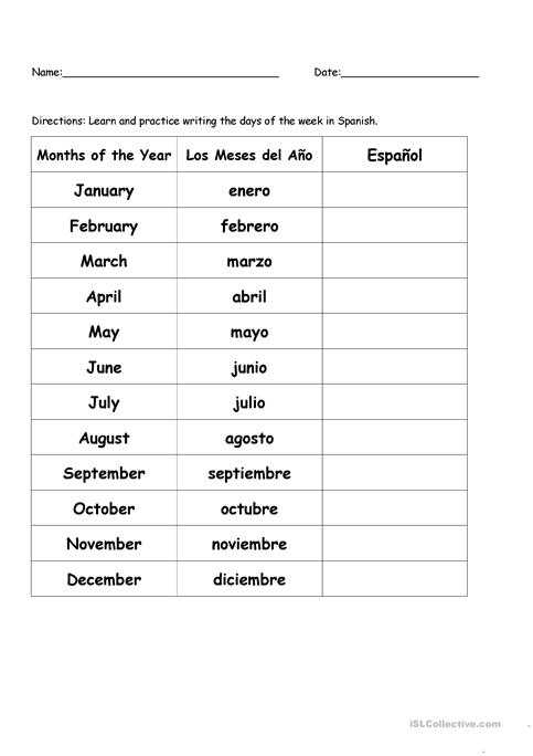 Spanish Worksheets for Beginners Pdf Also Classy Worksheets Days the Week and Months Year for Your
