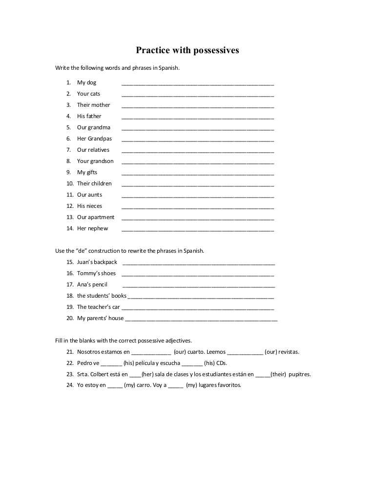 Spanish Worksheets for Beginners Pdf as Well as Worksheet Possessive Pronouns Spanish