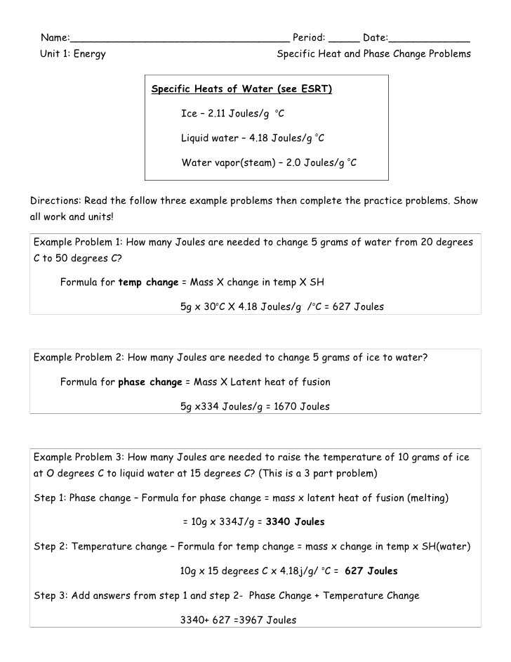 Specific Heat Problems Worksheet Answers Along with Specific Heat Worksheet Answers