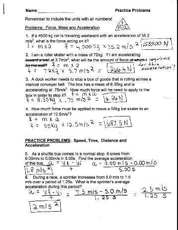 Speed and Acceleration Worksheet Answers or Displacement Velocity and Acceleration Worksheet Answers