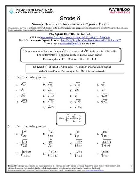 Square Root Worksheets 8th Grade and Square Root Worksheets Grade 8 Worksheets for All