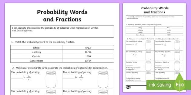 Statistics and Probability Worksheets as Well as Probability Words and Fractions Worksheet Activity Sheet
