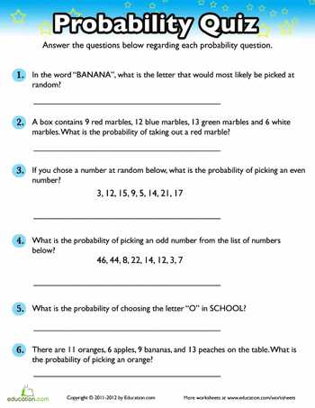 Statistics and Probability Worksheets with Probability Quiz