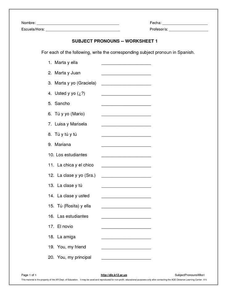 Subject Pronouns Worksheet 1 Spanish Answer Key as Well as 123 Best Spanish Images On Pinterest