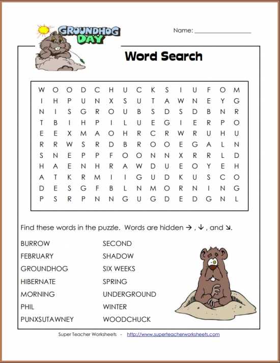 Super Teacher Worksheets Reading Comprehension as Well as Groundhog Day Intermediate Word Search