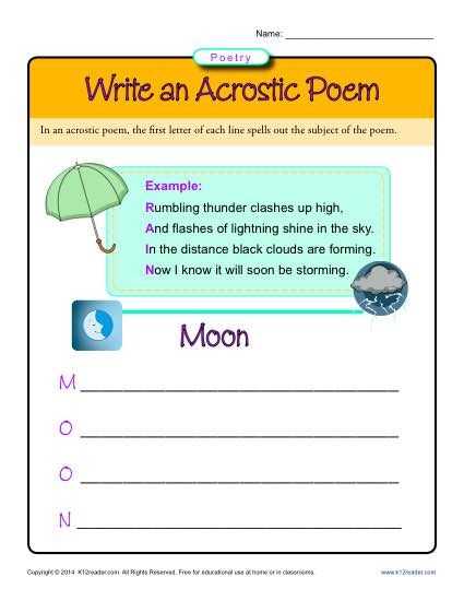 Symbolism In Poetry Worksheets Along with Write An Acrostic Poem