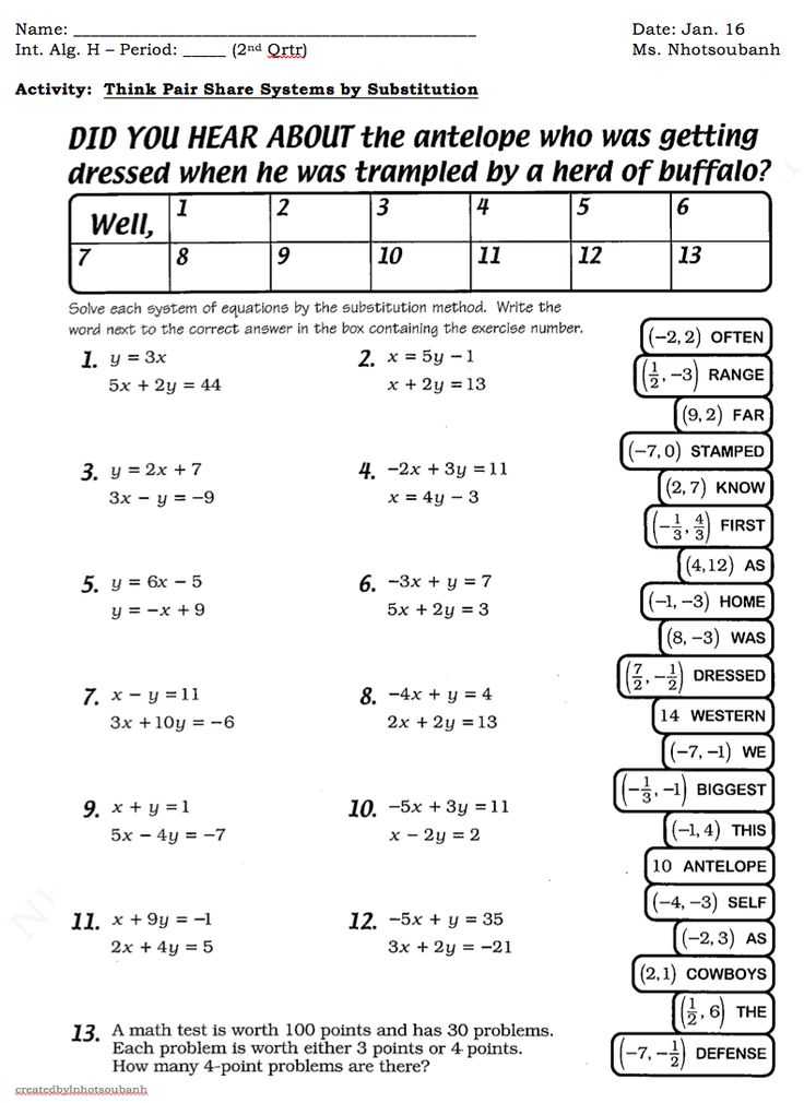 Systems Of Equations Substitution Worksheet Also 220 Best Algebra Images On Pinterest