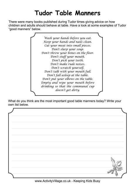 Table Manners Worksheet and Tudor Table Manners Worksheet Beg Your Pardon Pinterest