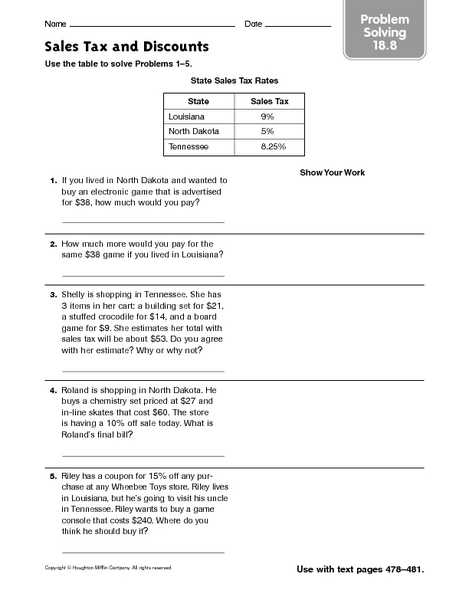 Taxation Worksheet Answer Key and Sales Tax Worksheets 7th Grade Worksheets for All
