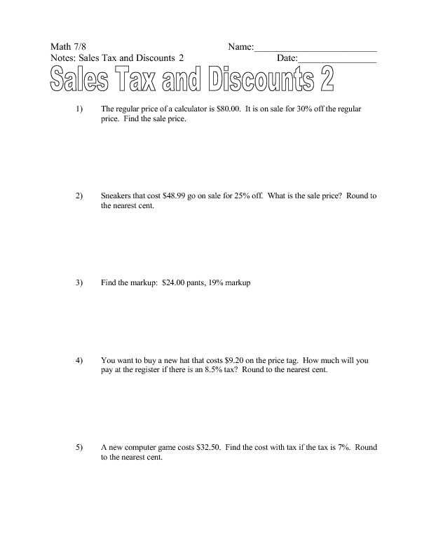 Taxation Worksheet Answer Key as Well as Sales Tax Math Worksheets Worksheets for All