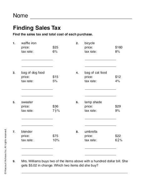 Taxation Worksheet Answer Key or Sales Tax Math Worksheets Worksheets for All