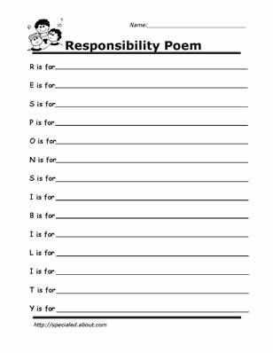 Teaching Responsibility Worksheets or Printable Worksheets for Kids to Help Build their social Skills