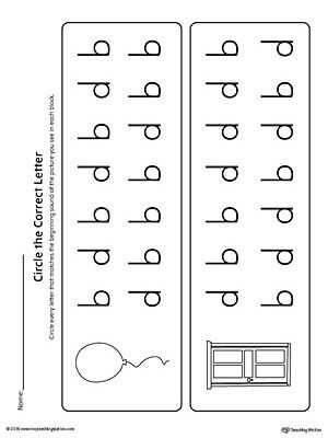 Th Worksheets Printable or B D Letter Reversal Match Beginning sound Worksheet