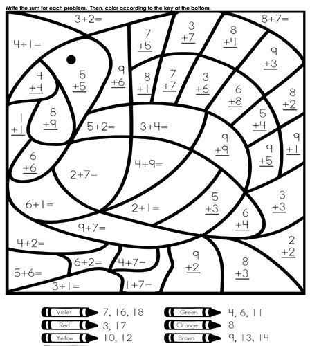 Thanksgiving Color by Number Addition Worksheets Along with Fun Easy Thanksgiving Coloring and Activities Pages for Kids