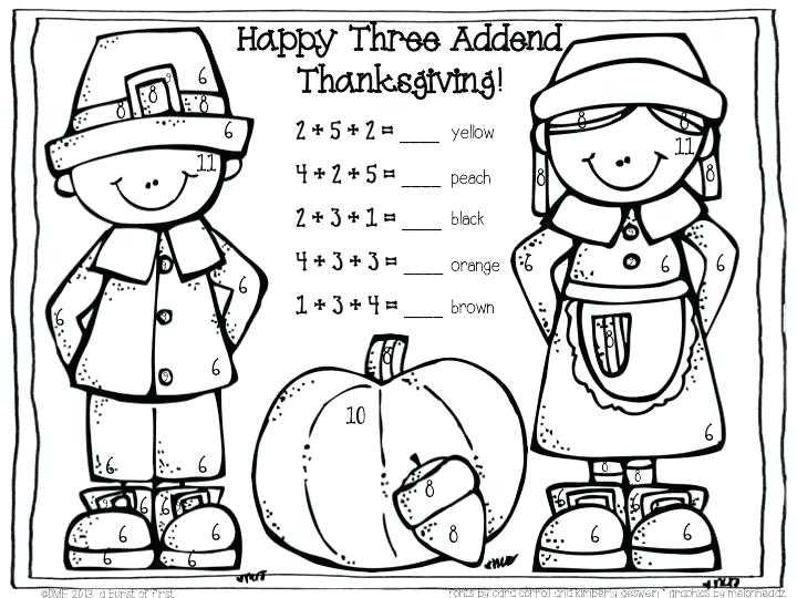 Thanksgiving Color by Number Addition Worksheets as Well as Thanksgiving Math Worksheets First Grade Worksheet Math for
