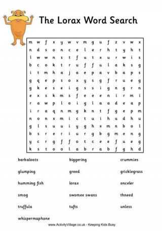 The Lorax Movie Worksheet Answers as Well as the Lorax Word Search the Lorax Pinterest