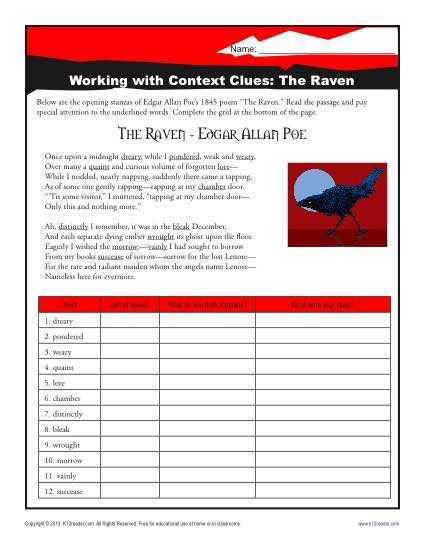 The Raven Worksheets for Middle School and the Raven