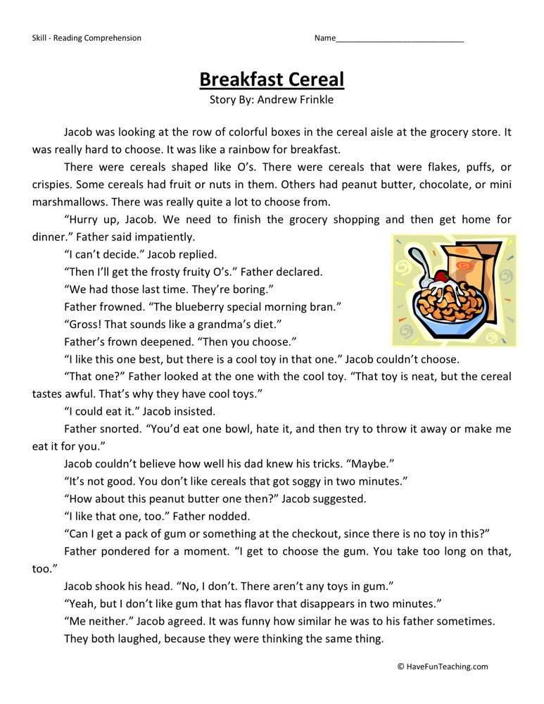The Story Of Stuff Worksheet together with This Reading Prehension Worksheet Breakfast Cereal is for