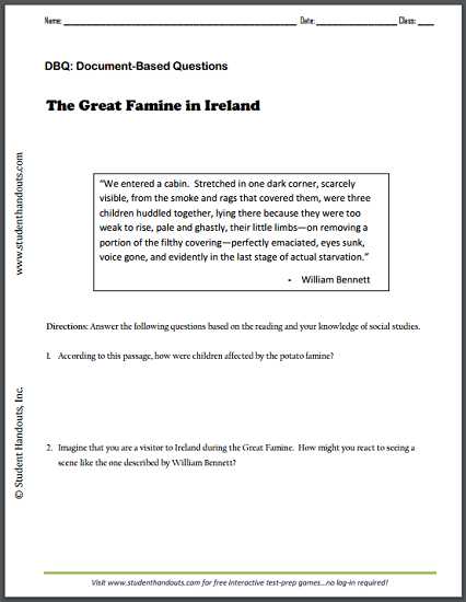 The United States Entered World War 1 Worksheet Answers as Well as the Great Famine In Ireland" by William Bennett Free Printable Dbq