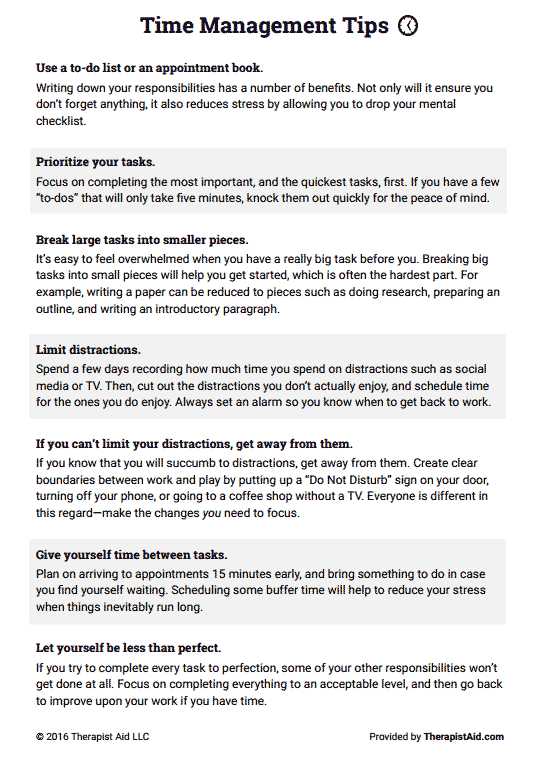 Therapist Aid Worksheets Also Time Management Tips Preview therapy Techniques Pinterest
