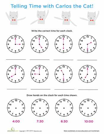 Time Worksheets Grade 3 with Time Review Tell Time with Carlos Cat
