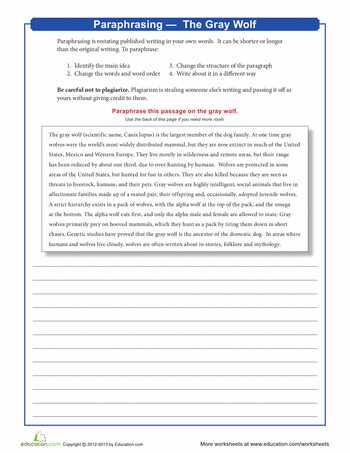 Transcription Practice Worksheet and Paraphrasing the Gray Wolf