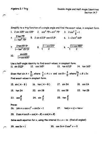 Trig Identities Worksheet Pdf or at This Stage the