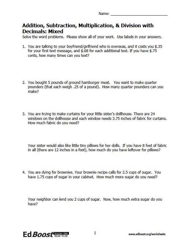 Trig Word Problems Worksheet Answers Also Decimals Word Problems Worksheet Worksheets for All