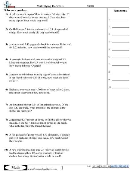Trig Word Problems Worksheet Answers as Well as Decimals Word Problems Worksheet Worksheets for All