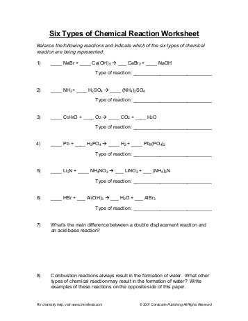 Types Of Chemical Reaction Worksheet Ch 7 Answers together with Unique Types Chemical Reactions Worksheet Fresh How to Balance