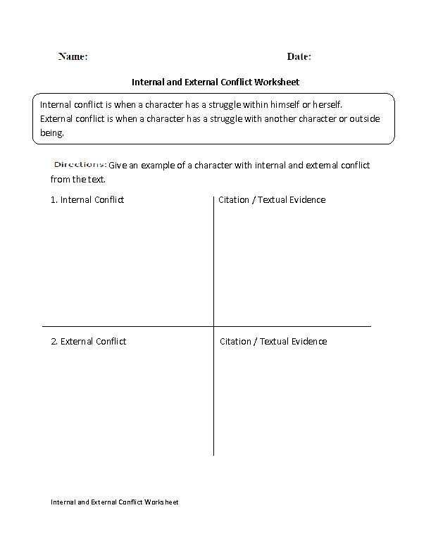 Types Of Conflict Worksheet Pdf Also Internal and External Conflict Worksheet