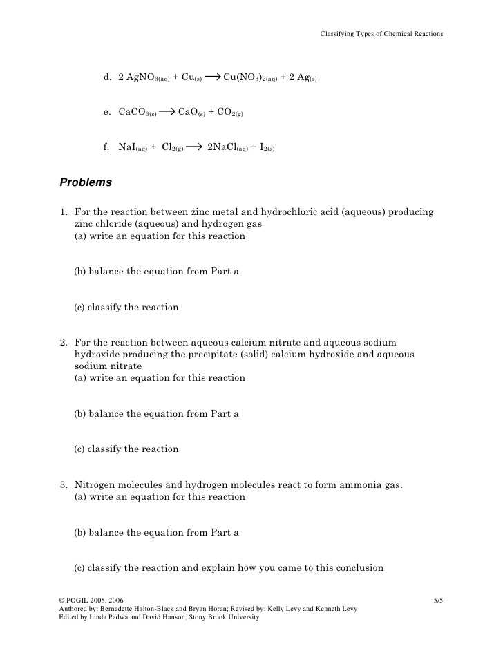 Types Of Chemical Reactions Pogil Worksheet Answer Key ...