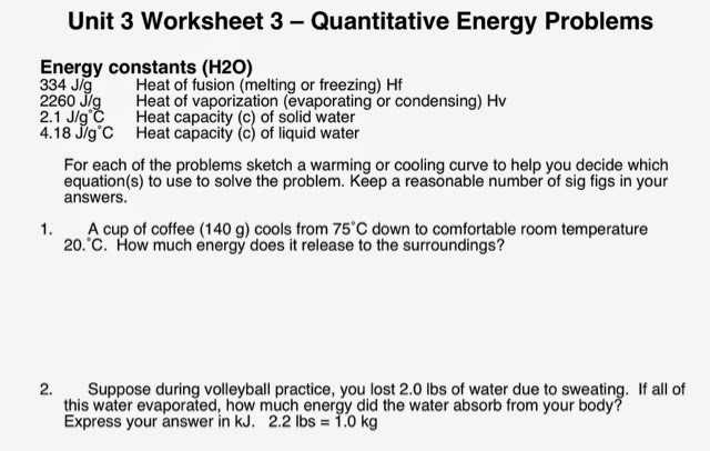 Unit 3 Worksheet 4 Quantitative Energy Problems Part 2 Answers Also 23 Best S Unit 3 Worksheet 3 Quantitative Energy Problems