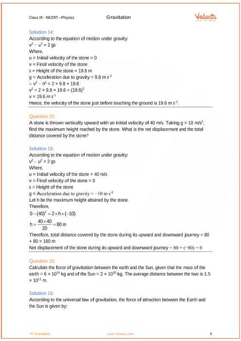 Universal Gravitation Worksheet Physics Classroom Answers and Ncert solutions for Class 9 Science Chapter 10 Gravitation